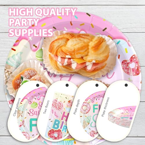 96 Pcs Donut 5th Birthday Party Plates and Napkins - Grencian