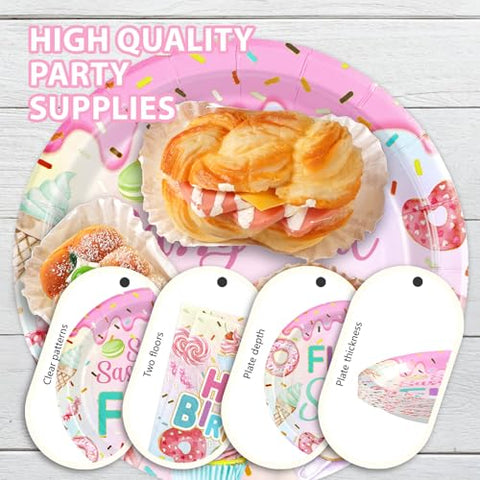 96 Pcs Donut 5th Birthday Party Plates and Napkins - Grencian