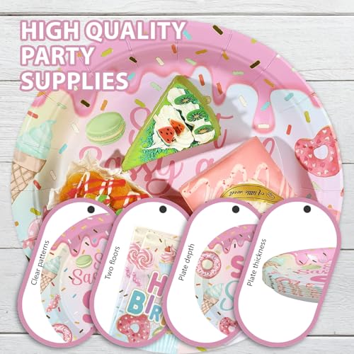 96 Pcs Donut 6th Birthday Party Plates and Napkins - Grencian