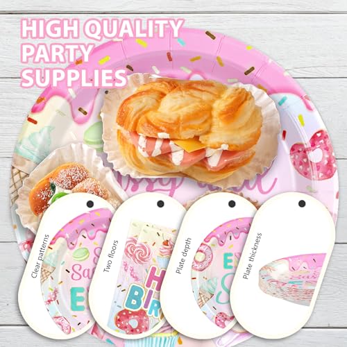 96 Pcs Donut 8th Birthday Party Plates and Napkins - Grencian