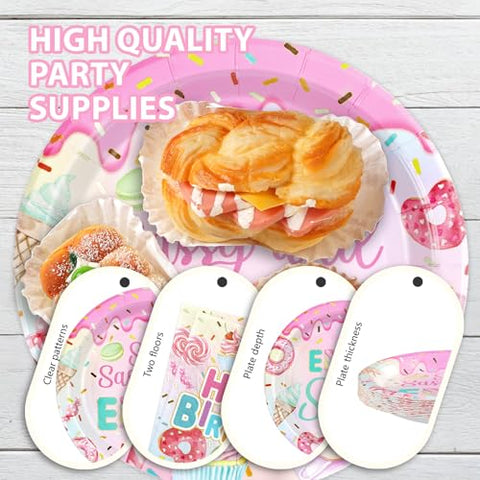 96 Pcs Donut 8th Birthday Party Plates and Napkins - Grencian