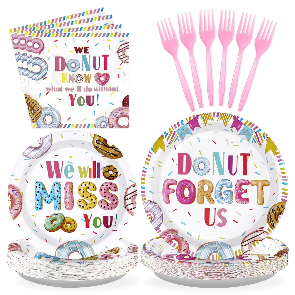 96 Pcs Donut Retirement Party Plates and Napkins - Grencian