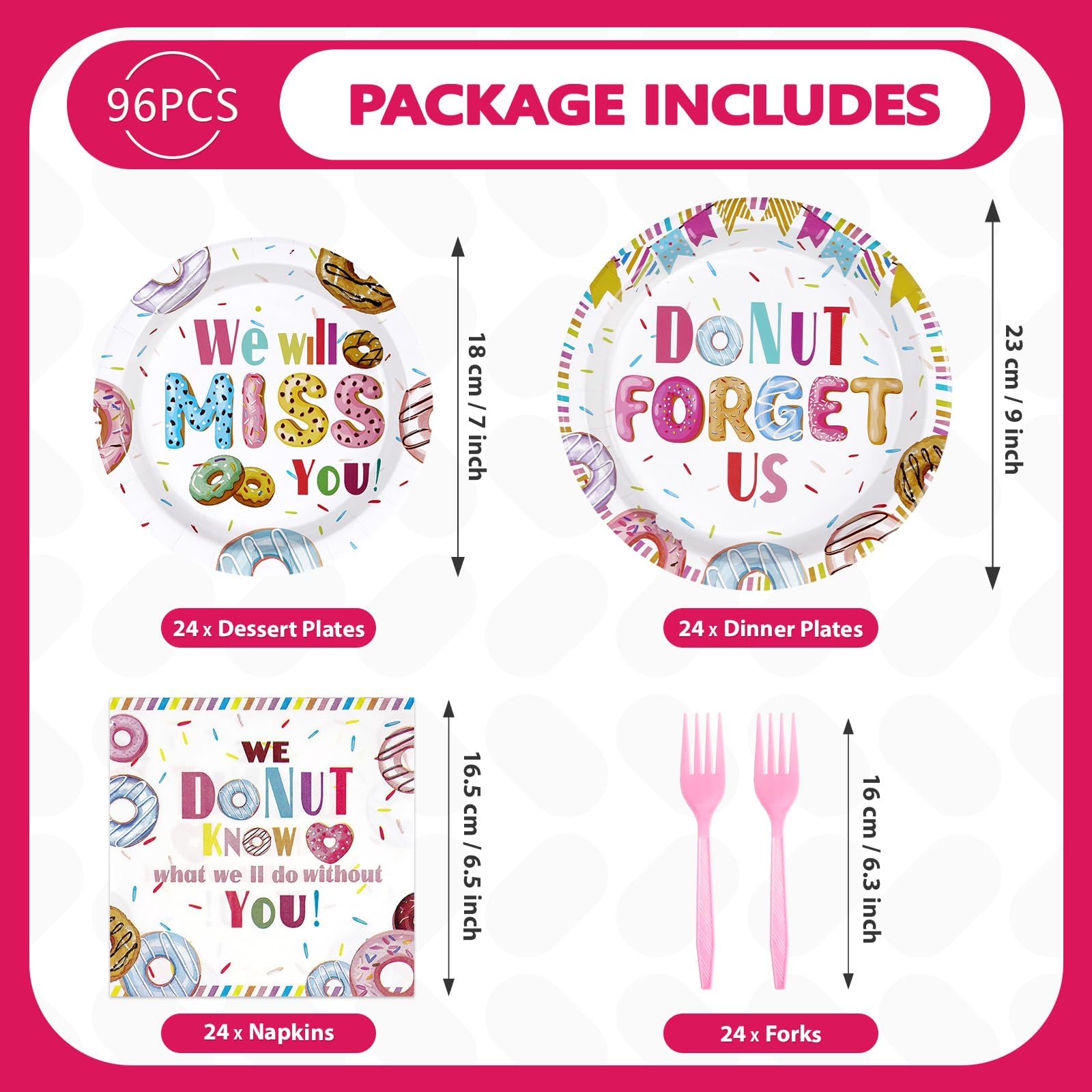 96 Pcs Donut Retirement Party Plates and Napkins - Grencian
