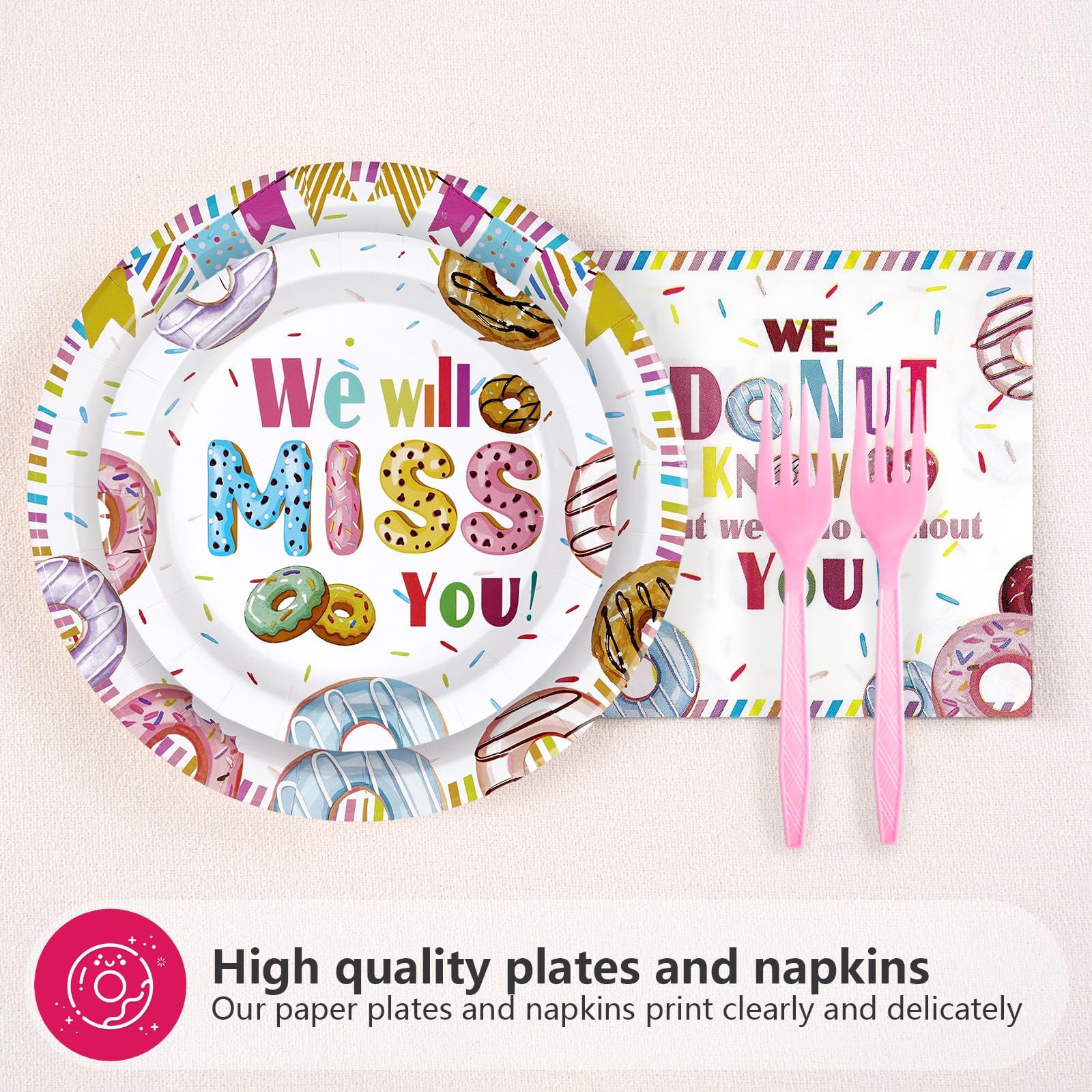 96 Pcs Donut Retirement Party Plates and Napkins - Grencian