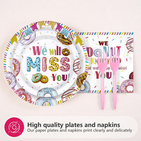 96 Pcs Donut Retirement Party Plates and Napkins - Grencian