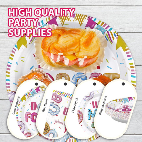 96 Pcs Donut Retirement Party Plates and Napkins - Grencian