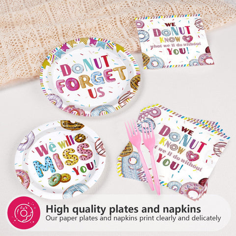 96 Pcs Donut Retirement Party Plates and Napkins - Grencian