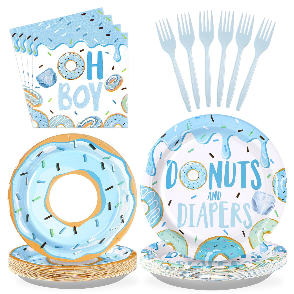 96 Pcs Donuts Baby Shower Party Plates and Napkins - Grencian