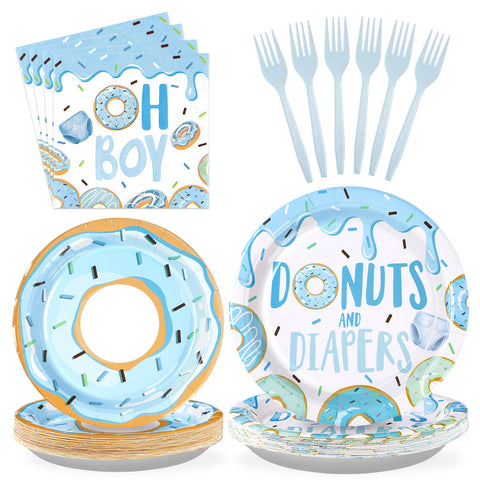 96 Pcs Donuts Baby Shower Party Plates and Napkins - Grencian