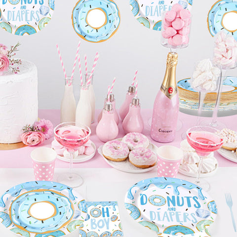 96 Pcs Donuts Baby Shower Party Plates and Napkins - Grencian