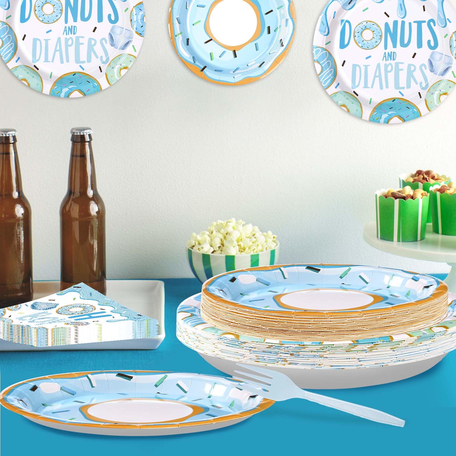 96 Pcs Donuts Baby Shower Party Plates and Napkins - Grencian