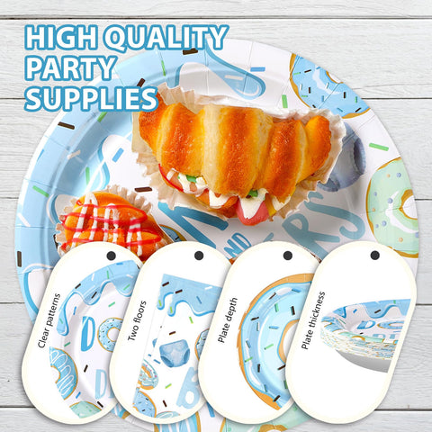 96 Pcs Donuts Baby Shower Party Plates and Napkins - Grencian