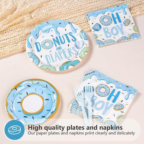 96 Pcs Donuts Baby Shower Party Plates and Napkins - Grencian