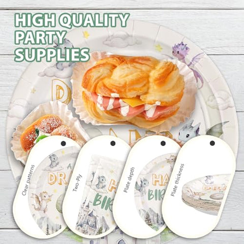 96 Pcs Dragon 1st Birthday Party Plates and Napkins - Grencian