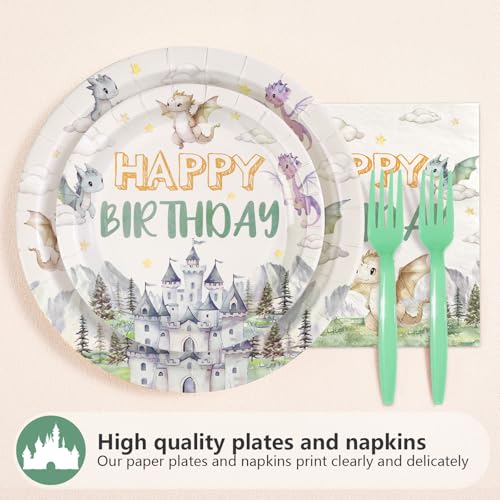 96 Pcs Dragon 1st Birthday Party Plates and Napkins - Grencian
