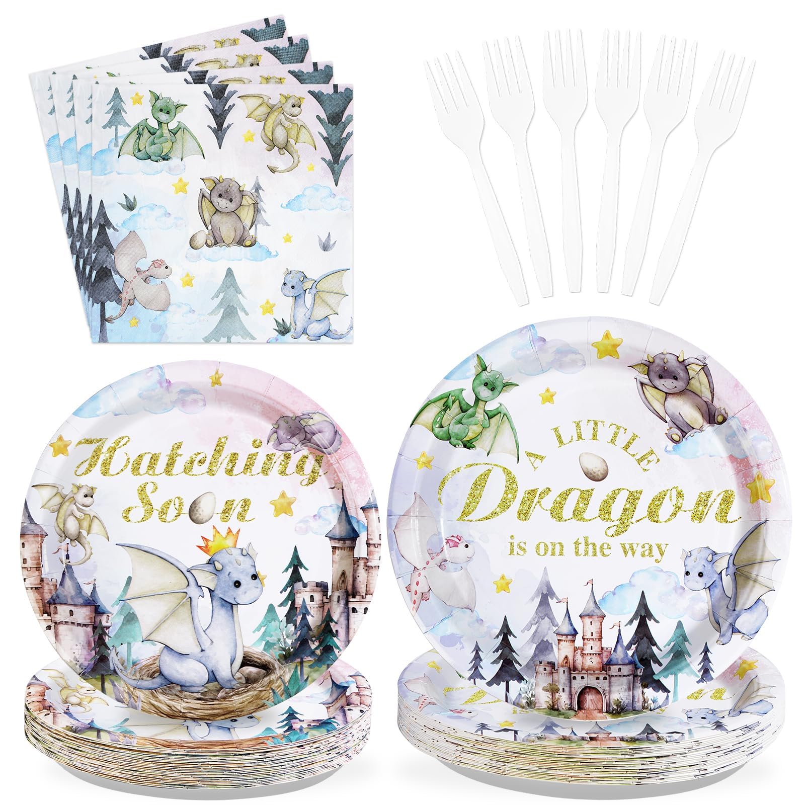 96 Pcs Dragon Baby Shower Party Plates and Napkins - Grencian