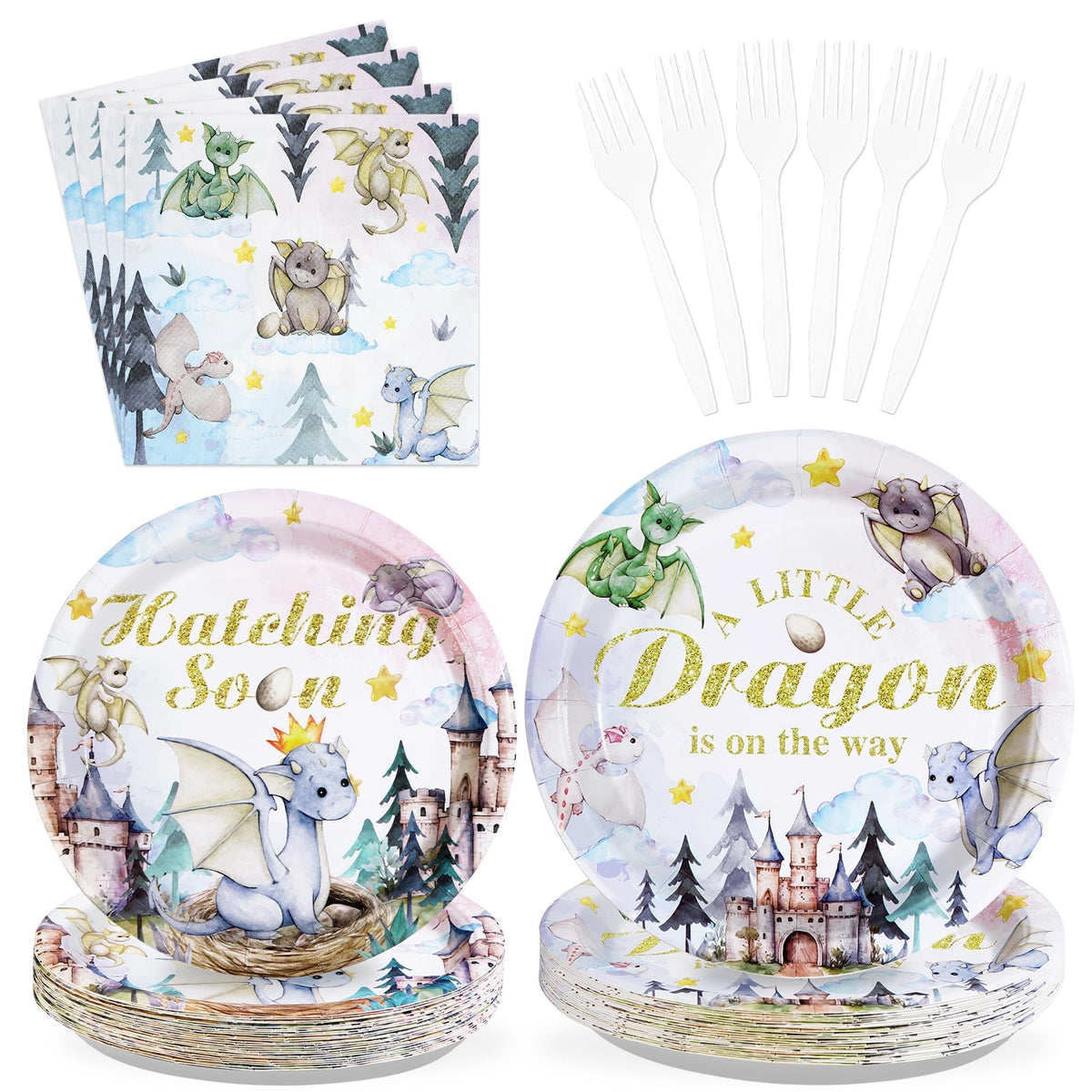 96 Pcs Dragon Baby Shower Party Plates and Napkins - Grencian