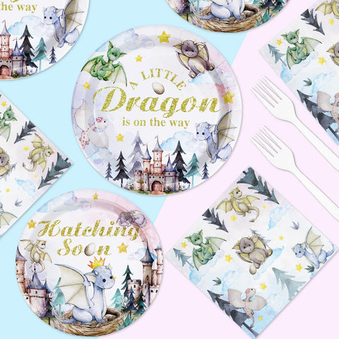96 Pcs Dragon Baby Shower Party Plates and Napkins - Grencian