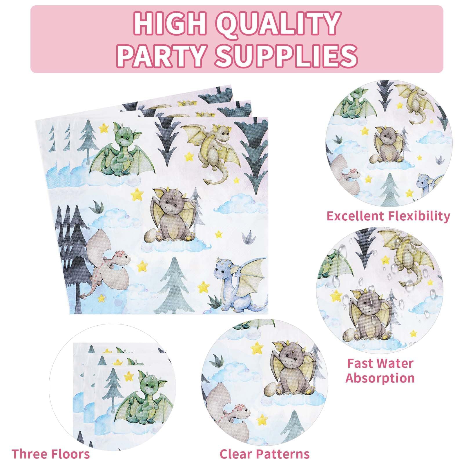 96 Pcs Dragon Baby Shower Party Plates and Napkins - Grencian
