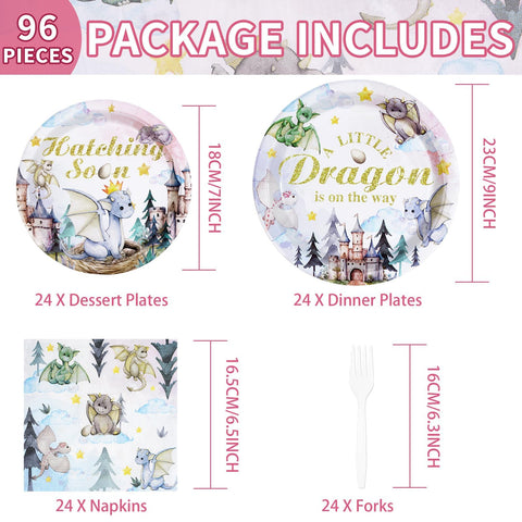 96 Pcs Dragon Baby Shower Party Plates and Napkins - Grencian