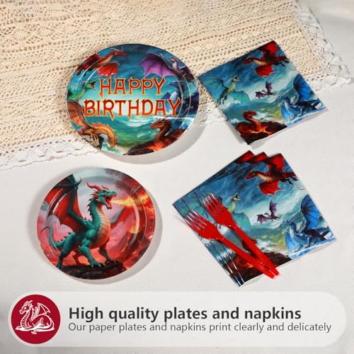 96 Pcs Dragon Birthday Party Plates and Napkins - Grencian