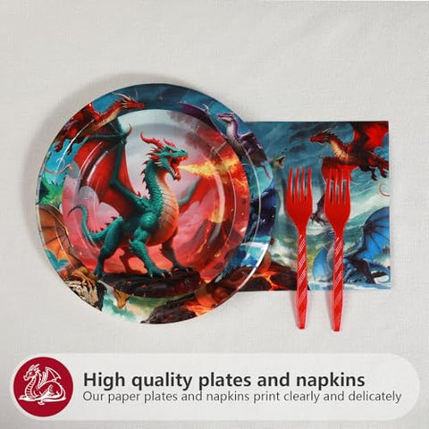 96 Pcs Dragon Birthday Party Plates and Napkins - Grencian