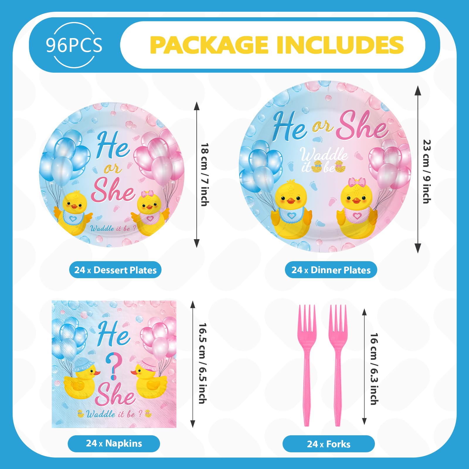 96 Pcs Duck Gender Reveal Party Plates and Napkins - Grencian