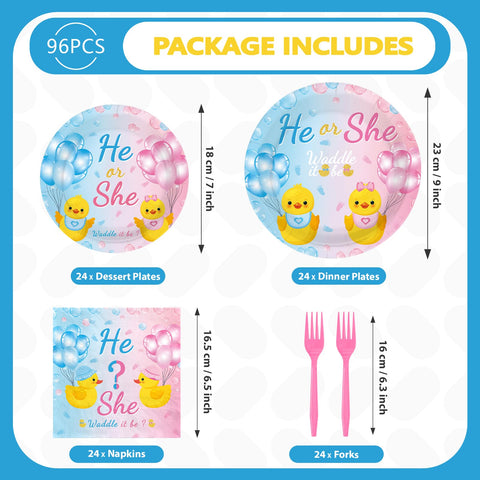 96 Pcs Duck Gender Reveal Party Plates and Napkins - Grencian