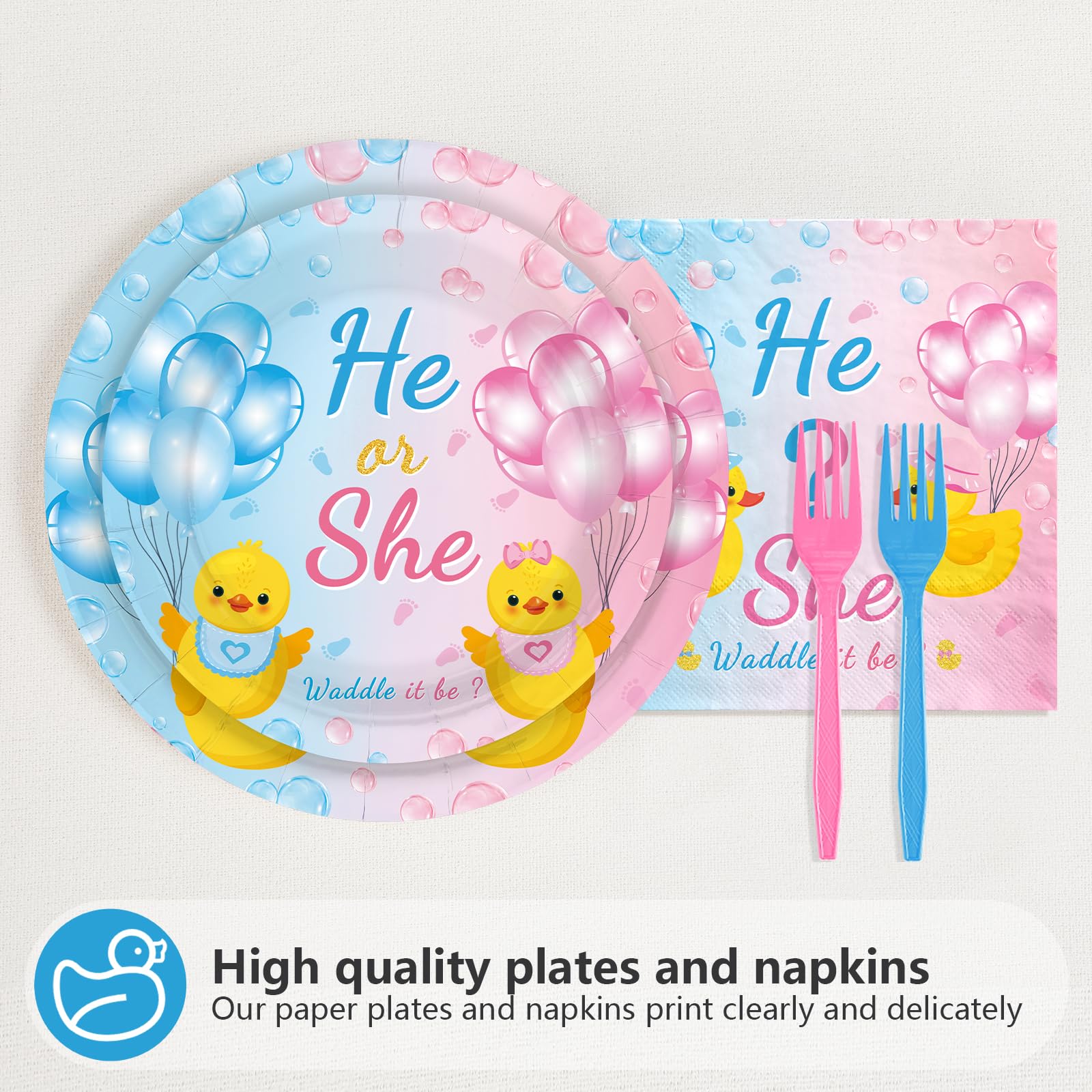 96 Pcs Duck Gender Reveal Party Plates and Napkins - Grencian