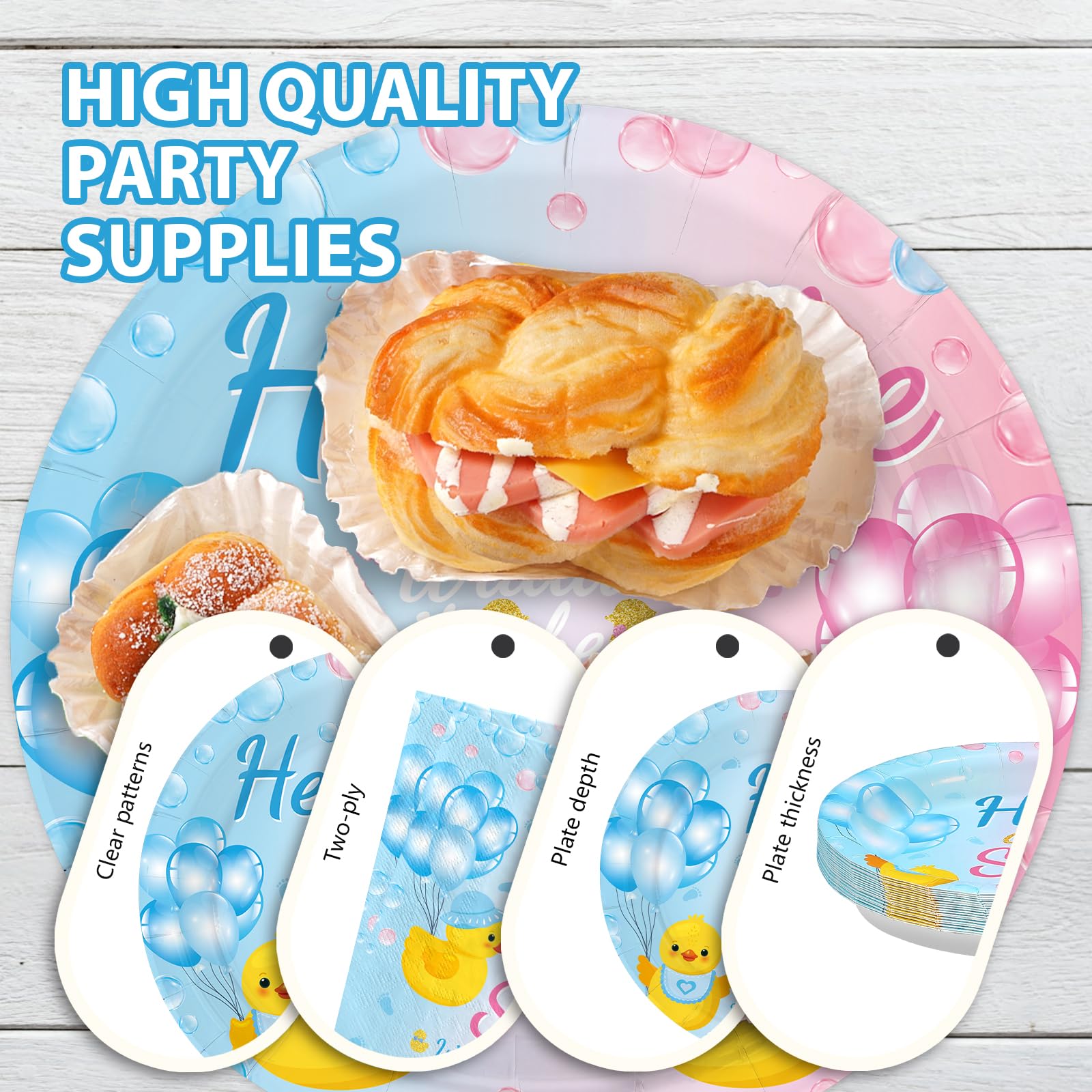 96 Pcs Duck Gender Reveal Party Plates and Napkins - Grencian