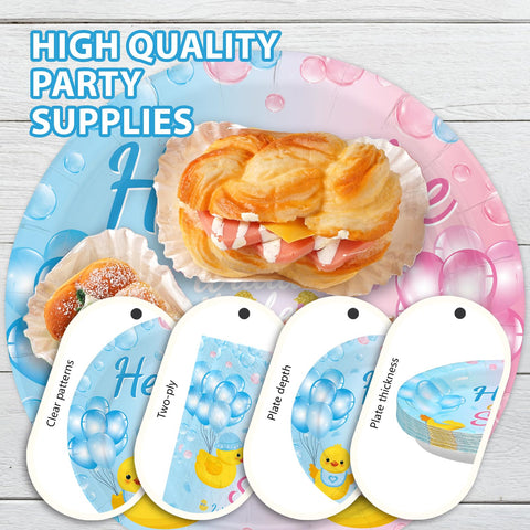 96 Pcs Duck Gender Reveal Party Plates and Napkins - Grencian