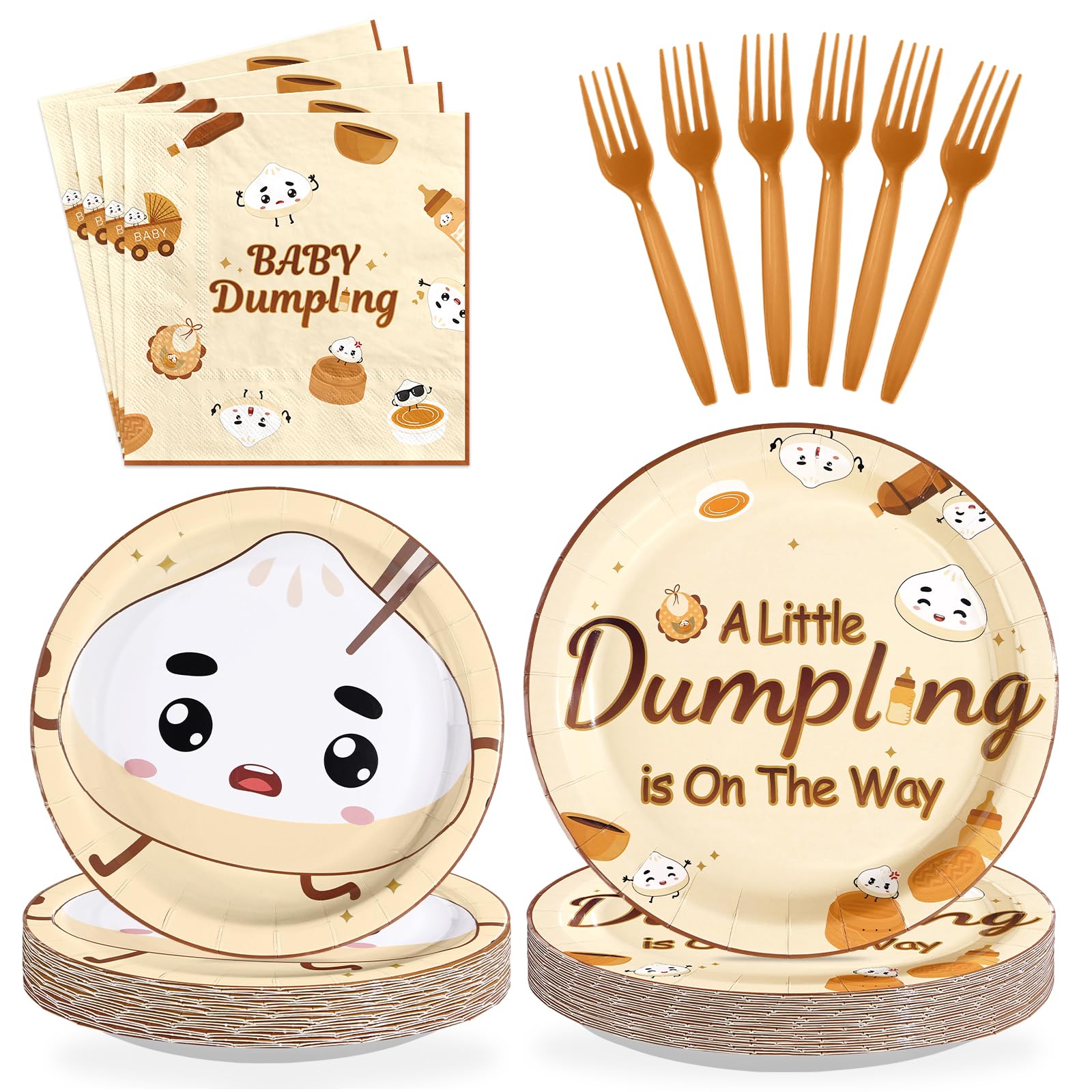 96 Pcs Dumpling Baby Shower Party Plates and Napkins - Grencian