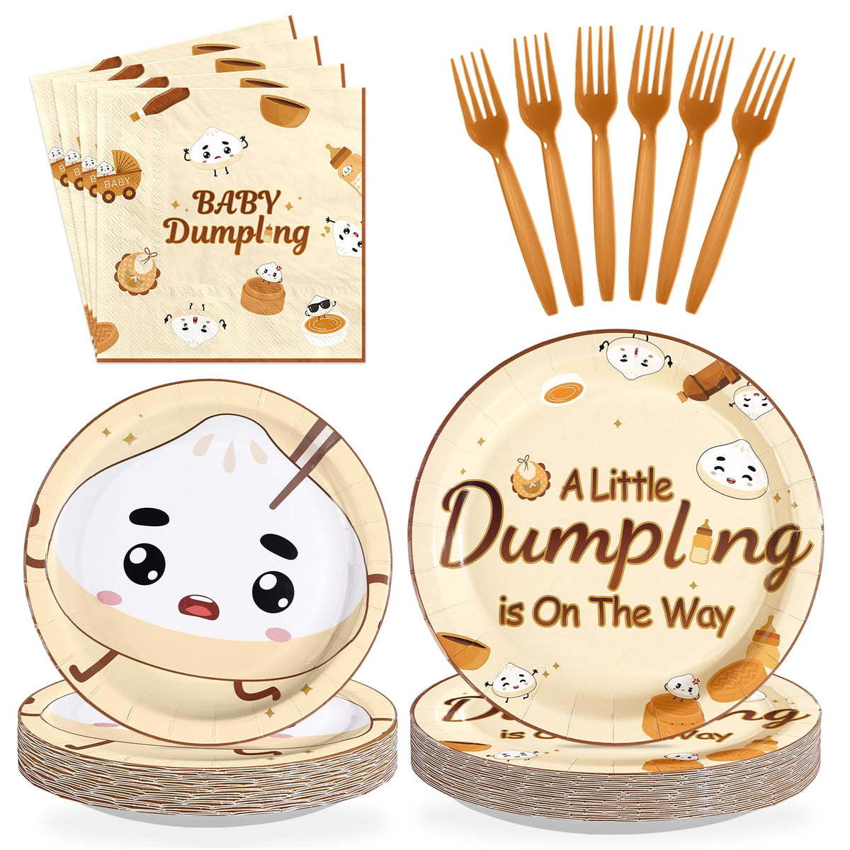 96 Pcs Dumpling Baby Shower Party Plates and Napkins - Grencian