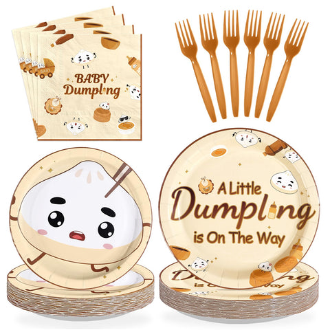 96 Pcs Dumpling Baby Shower Party Plates and Napkins - Grencian