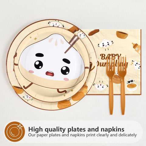 96 Pcs Dumpling Baby Shower Party Plates and Napkins - Grencian