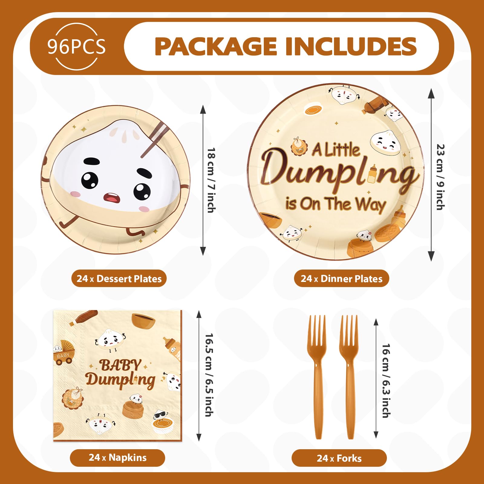 96 Pcs Dumpling Baby Shower Party Plates and Napkins - Grencian