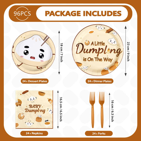 96 Pcs Dumpling Baby Shower Party Plates and Napkins - Grencian