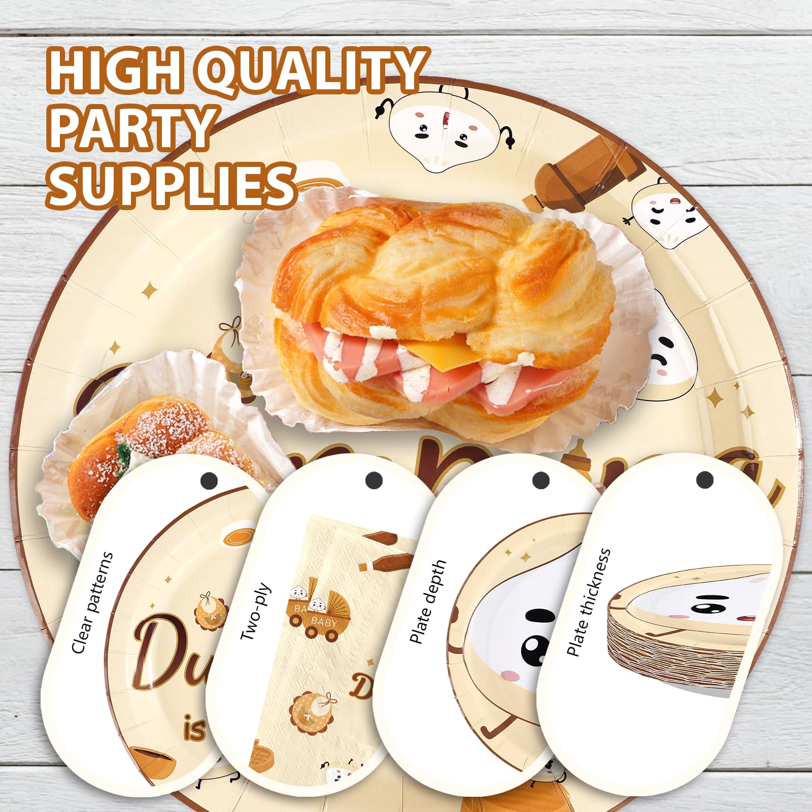 96 Pcs Dumpling Baby Shower Party Plates and Napkins - Grencian
