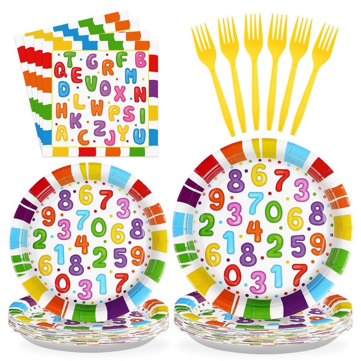 96 Pcs Educational Party Plates and Napkins - Grencian
