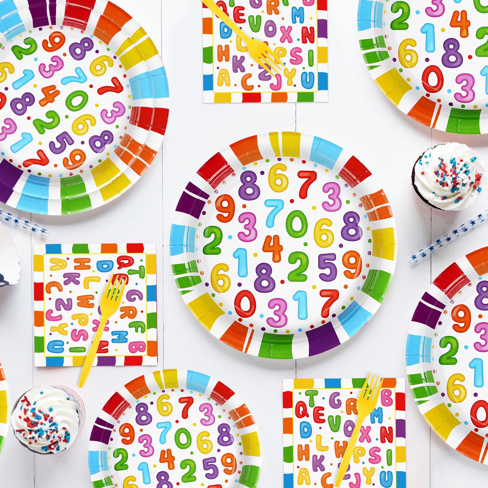 96 Pcs Educational Party Plates and Napkins - Grencian
