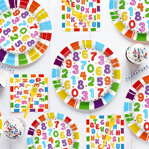 96 Pcs Educational Party Plates and Napkins - Grencian