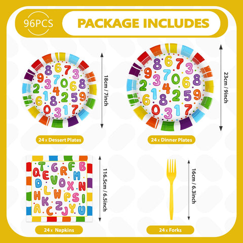 96 Pcs Educational Party Plates and Napkins - Grencian