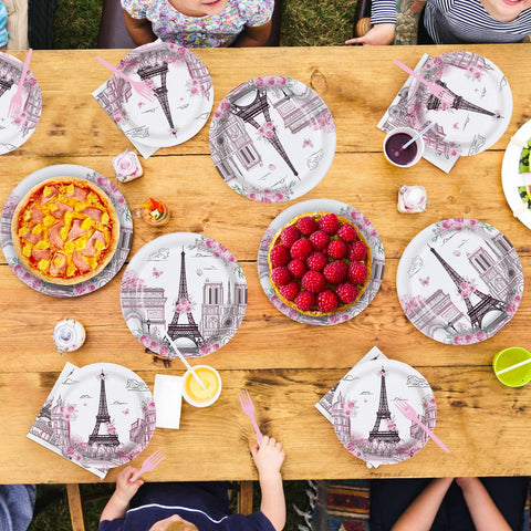 96 Pcs Eiffel Tower Party Plates and Napkins - Grencian