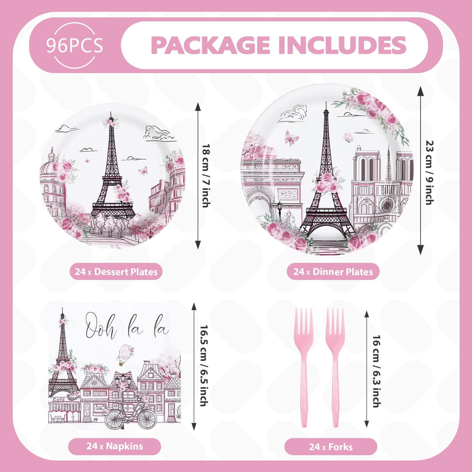96 Pcs Eiffel Tower Party Plates and Napkins - Grencian