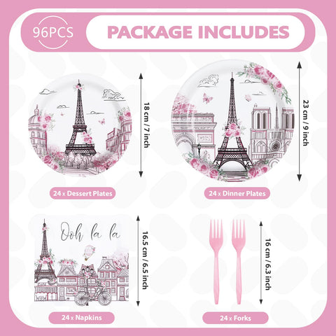 96 Pcs Eiffel Tower Party Plates and Napkins - Grencian