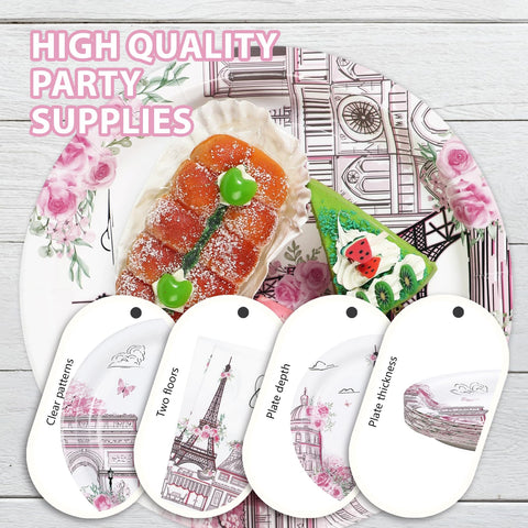 96 Pcs Eiffel Tower Party Plates and Napkins - Grencian