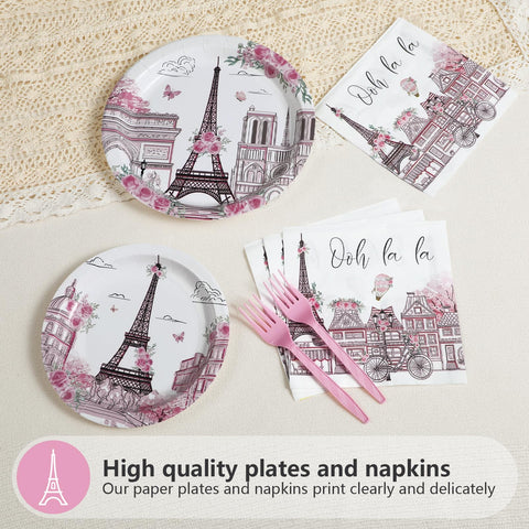 96 Pcs Eiffel Tower Party Plates and Napkins - Grencian