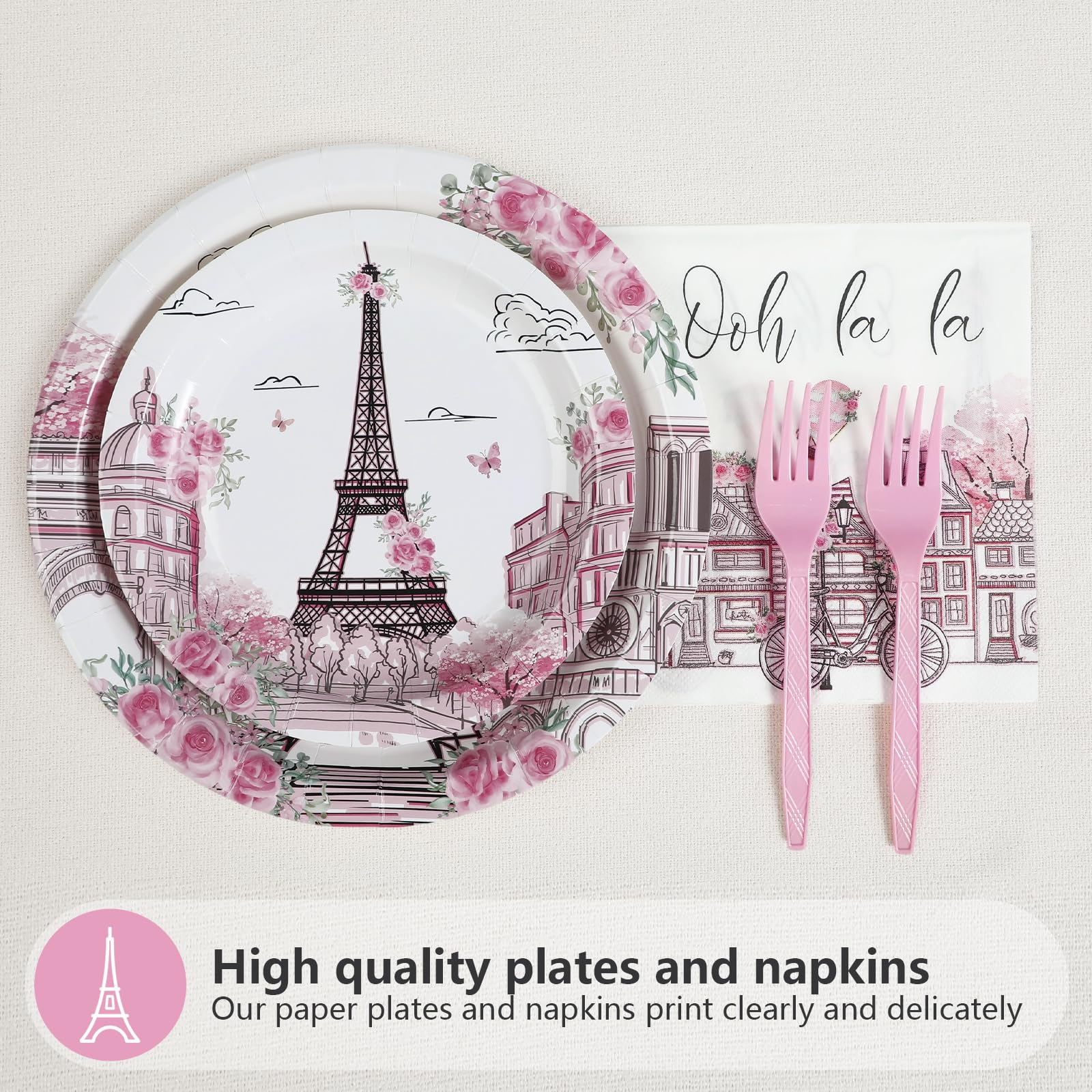 96 Pcs Eiffel Tower Party Plates and Napkins - Grencian