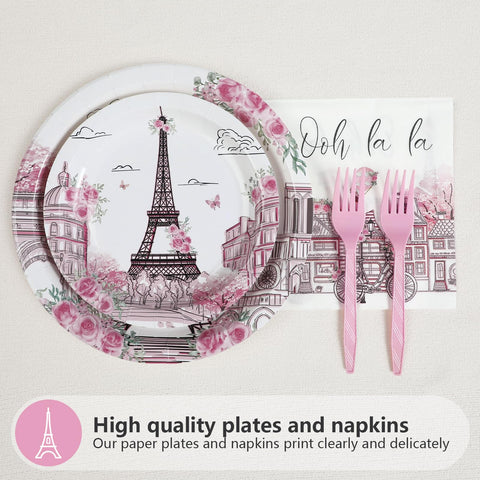 96 Pcs Eiffel Tower Party Plates and Napkins - Grencian