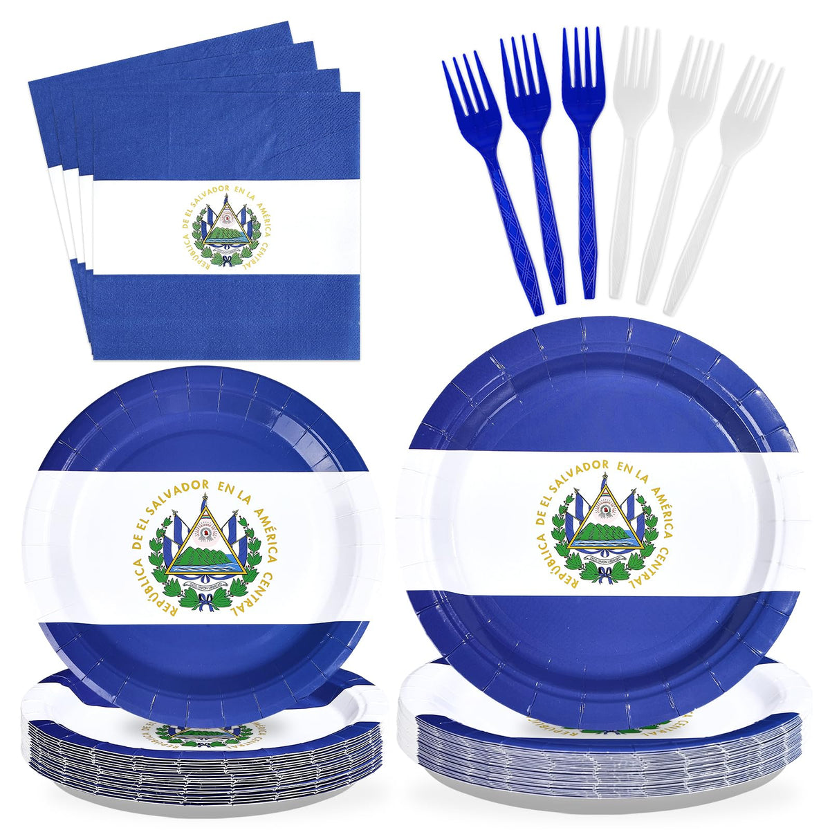96 Pcs El Salvador Flag Party Plates and Napkins